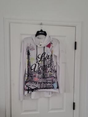 Women’s White Las Vegas Graphic Hoodie with Multi-Color Accents